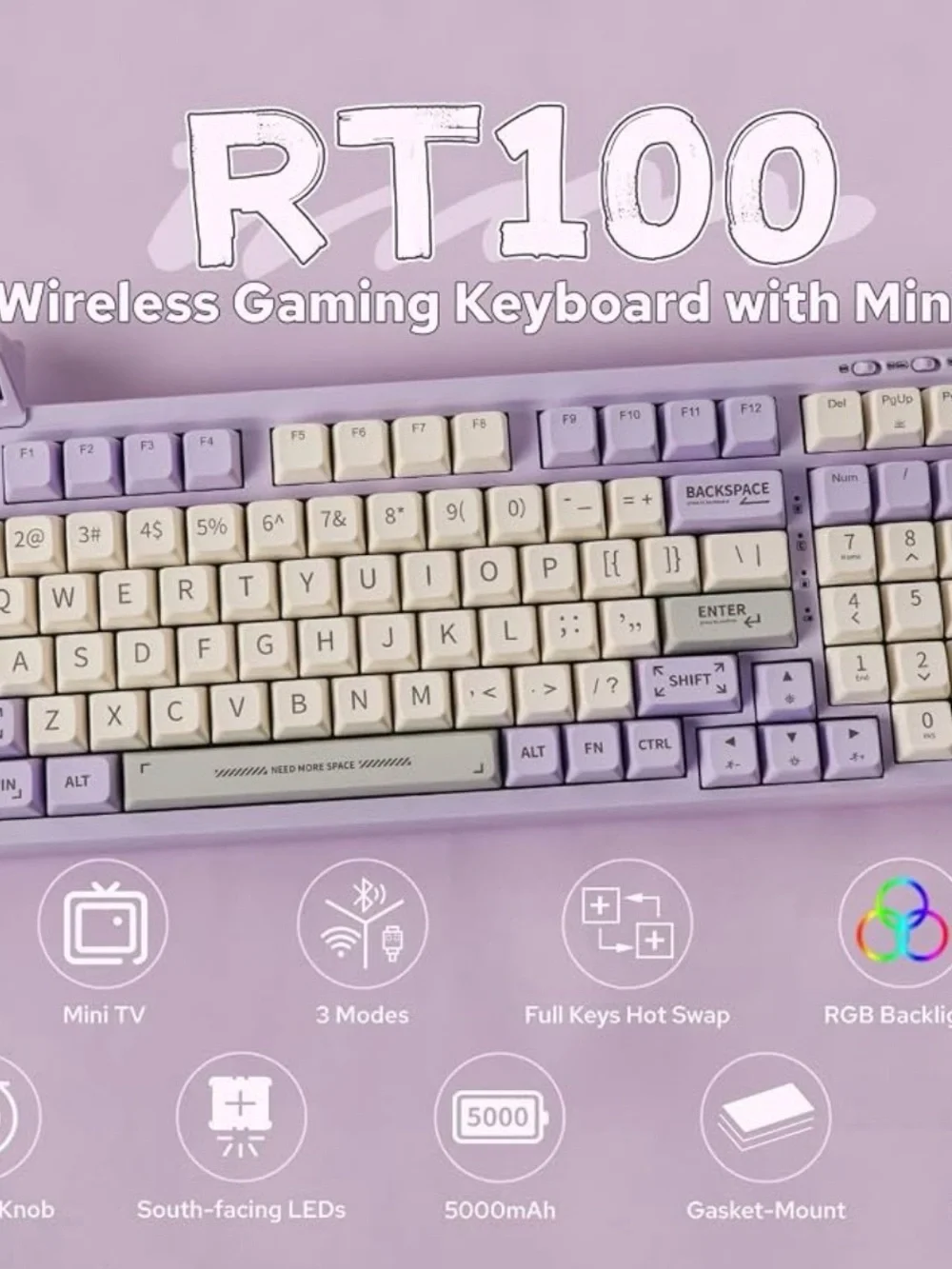 EPOMAKER Wireless Gaming Keyboard - Lavender & Cream